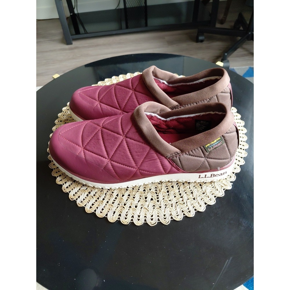 LL Bean Mens Maroon Nylon Waterproof Insulated Quilted Loafer Shoe Size 11